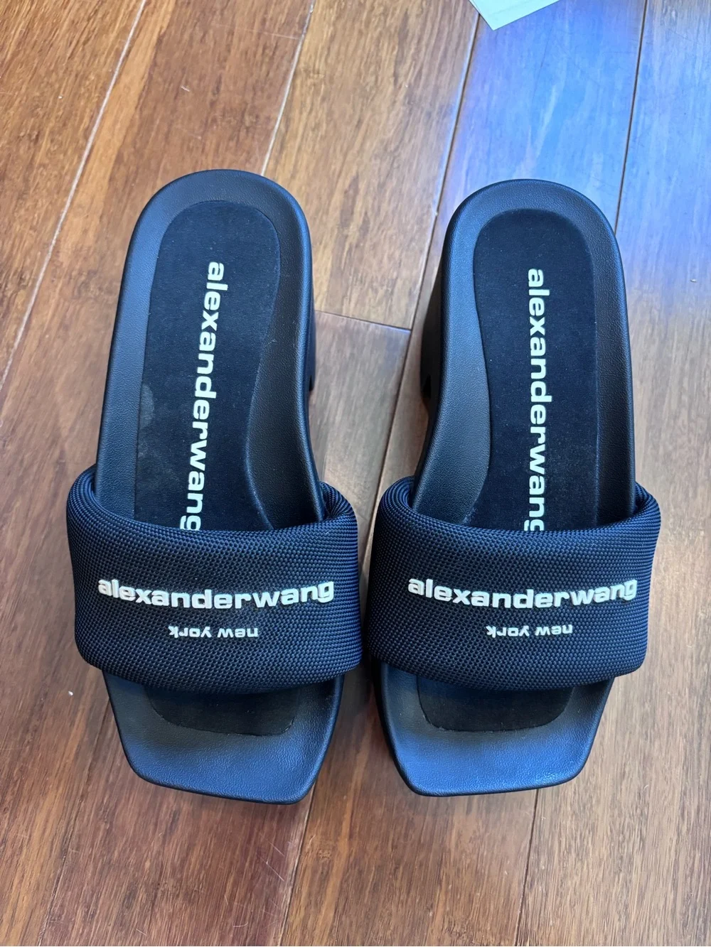 Alexander Wang Black Platform Slide with Logo Strap